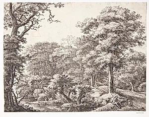 En rejsende, der gør holdt i en skov by Anthonie Waterloo
