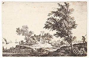 En rejsende, som passerer to store træer by Anthonie Waterloo