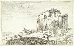 En romersk ruin, i forgrunden en rytter by Herman van Swanevelt