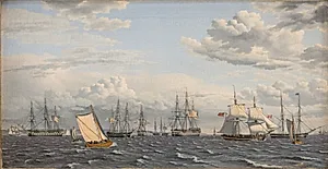 En russisk flåde til ankers på Helsingørs red by C.W. Eckersberg