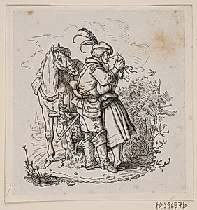En rytter kysser en ung pige by H.C. Henneberg