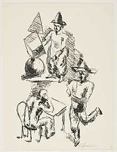 En siddende figur og to stående figurer med hatte by Vilhelm Lundstrøm