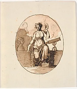 En siddende kvindefigur, allegori på visdom eller videnskab by Nicolai Abildgaard
