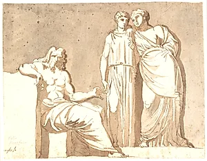 En siddende mand og to stående kvindefigurer by Nicolai Abildgaard