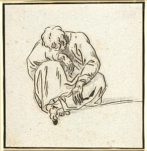En siddende sammenkrøben mandsfigur by Nicolai Abildgaard