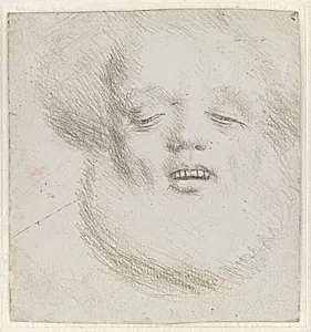 En skægget mands hoved set nedefra by Hans Holbein (I)