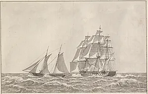 En skonert, som nedløber en forfølgende fregat by C.W. Eckersberg