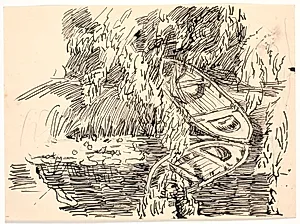 En skovsø med to robåde by Fritz Syberg