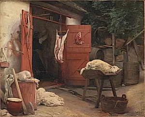 En slagtergård i Hellebæk by Carl Bloch