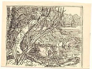 En sø med fire svaner by Fritz Syberg