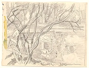 En sø med fire svaner by Fritz Syberg