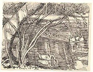 En sø med fire svaner by Fritz Syberg