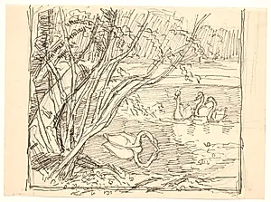 En sø med fire svaner by Fritz Syberg