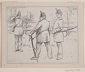 En Soldat afgiver en Melding til sin Overordnede by Ubekendt