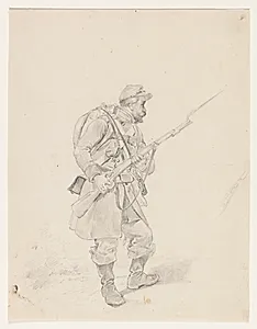 En soldat med fældet bajonet. Profil t.h. by Niels Simonsen