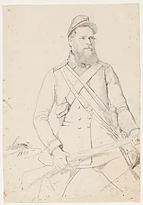 En soldat med fældet bajonet by Niels Simonsen