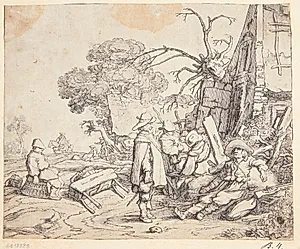 En soldat modtager ordrer fra en siddende officer by Pieter de Molijn