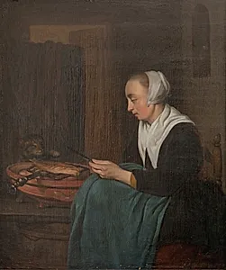 En sovende sælgerkone by Gabriël Metsu