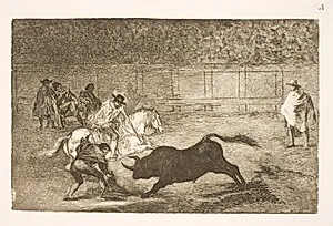 En spansk rytter knækker korte spyd med hjælp fra sine sekundanter by Francisco de Goya