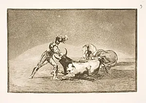 En spansk rytter slår tyren ihjel efter at have mistet sin hest by Francisco de Goya