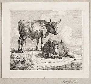 En stående tyr og en liggende ko by Johannes Wilhelm Zillen