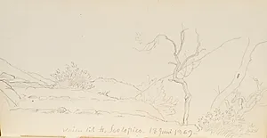 En stenet vej med buske og spinkle træer by P.C. Skovgaard