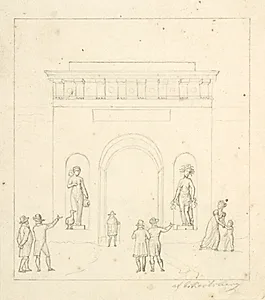 En triumfbue i forgrunden staffagefigurer by C.W. Eckersberg