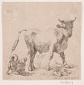 En tyrekalv og en gøende hund by Lorenz Frølich