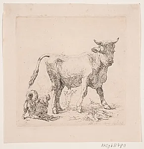 En tyrekalv og en gøende hund by Lorenz Frølich
