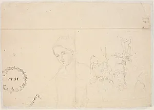 En ung dame, halvfigur (Madonnafigur?). Blomsterstudier by Dankvart Dreyer