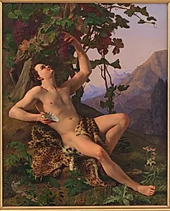 En ung faun ifærd med at plukke druer by Heinrich Eddelien