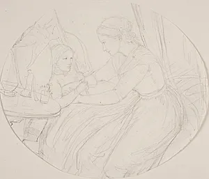En ung kvinde ved et sygt barns seng by Elisabeth Jerichau Baumann
