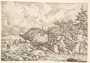 En vandmølle by Allaert van Everdingen
