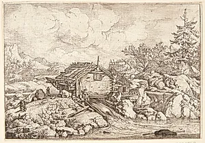 En vandmølle by Allaert van Everdingen