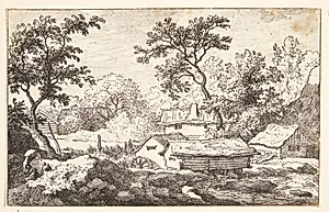 En vandmølle ved et vandfald by Allaert van Everdingen
