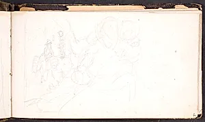 En vej med huse og figurer by L.A. Schou