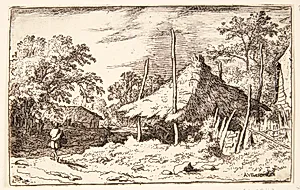 En vejfarende, der passerer en høbunke by Allaert van Everdingen