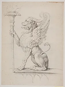 En vinget løve med fakkel by Jacques François Joseph Saly