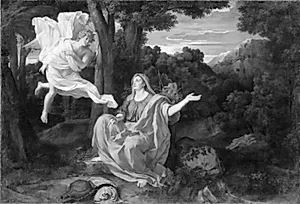 Engelen og Hagar by Jean François I Millet