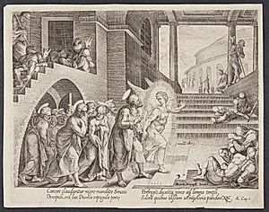 Englen fører apostlene ud af fængslet by Philips Galle
