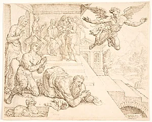 Englen forlader Tobias by Maarten van Heemskerck