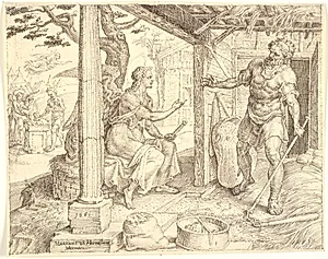 Englen viser sig for Gideon by Maarten van Heemskerck