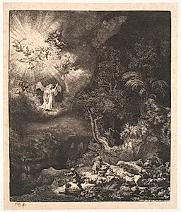 Englen viser sig for hyrderne på marken by Rembrandt van Rijn