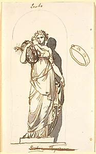 Erato, kærlighedsdigtningens muse, som statue i en niche by Nicolai Abildgaard