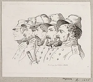 Erindring fra oktober 1850. Fem frivillige ved 2. bataillon