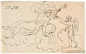 Eros og en svævende kvinde by Nicolai Abildgaard