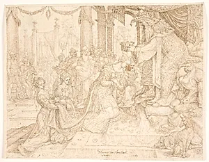 Ester bliver kronet af Ahasverus by Maarten van Heemskerck