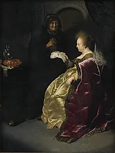 Ester læser Hamans skrivelse om jødernes udryddelse by Salomon Koninck