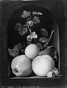 Et æble, caville rouge, og andre frugter by Jens Juel