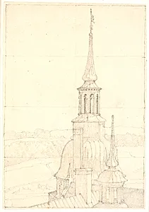 Et af de to små tårne på Frederiksborg. by Christen Købke